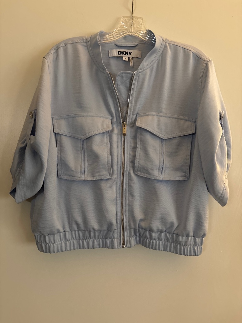 DKNY Light Blue Polyester Lined Bomber Jacket